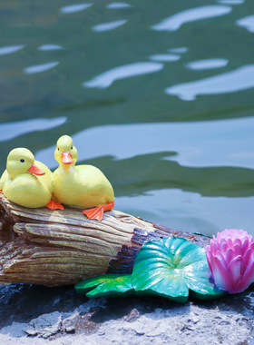 花园装饰 庭院创意水缸鱼池装饰 造景睡莲假山景观浮水鸭子摆件
