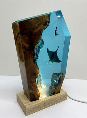 高级树脂家居装饰水母魔鬼鱼海洋艺术摆件氛围小夜灯中秋节日礼物