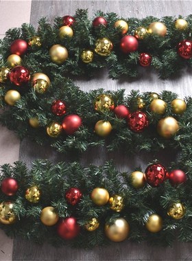 圣诞嘉蘭草聖誕節裝飾2.7m长绿色藤条金红装饰品藤条圣诞商场布置