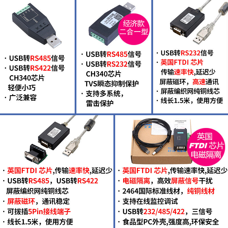 USB转232/485工业级USB转串口下载线USB转485转换器ch340转接头