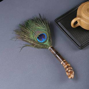纯手工紫竹根孔雀羽毛拂尘毛掸鸡毛掸子除尘扫灰家用茶桌清洁摆件