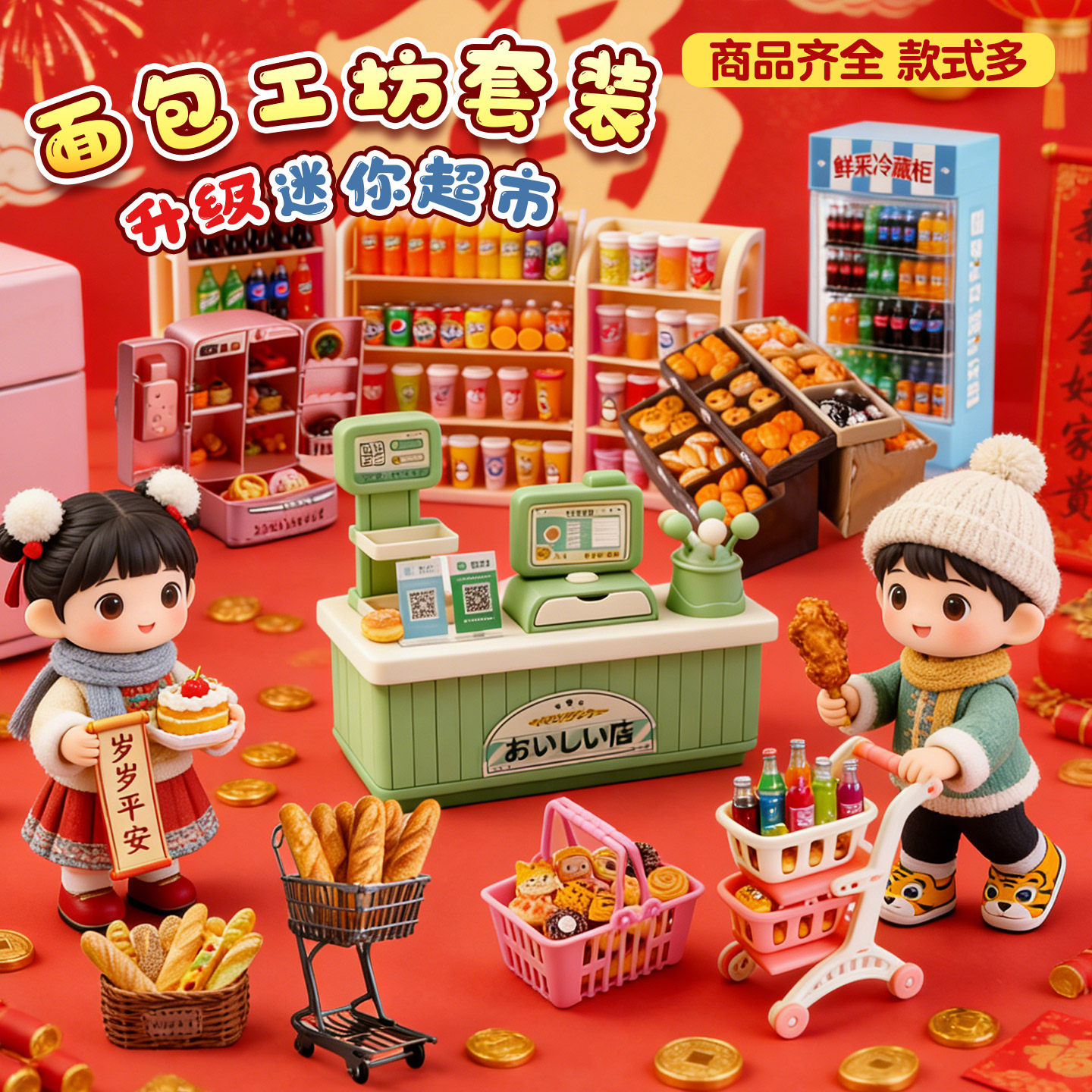 迷你仿真小物品微缩超市全套模型食玩小货架摆件儿童过家家玩具