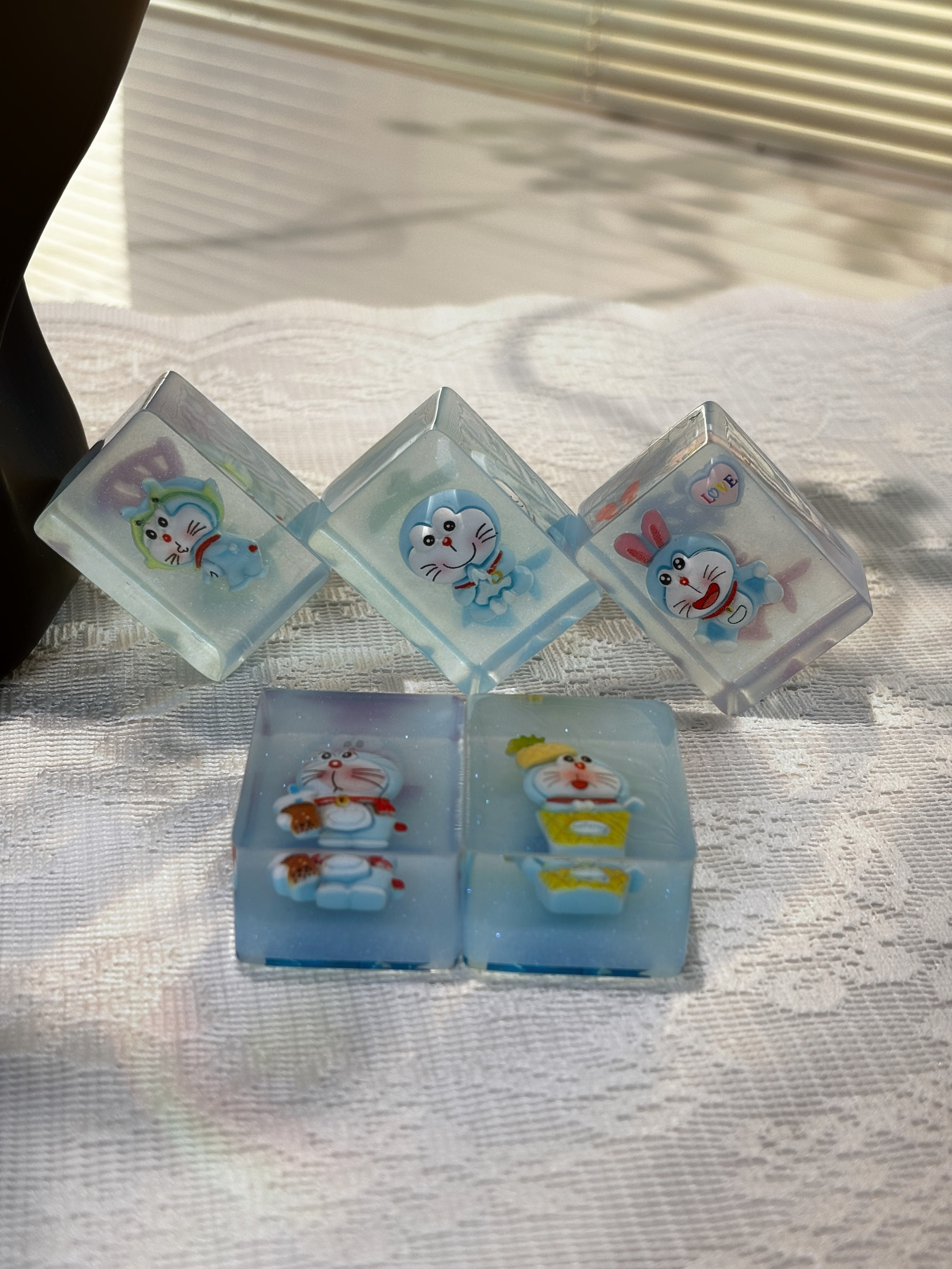 蓝色透明色哆啦A梦滴胶手工麻将可爱创意礼物送女生送闺蜜高颜值