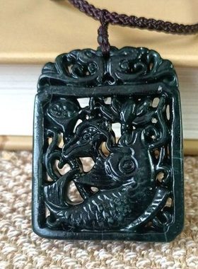 墨玉鲤鱼吊坠挂件饰品连年有余年年有余男女随身黑玉石挂饰玉牌