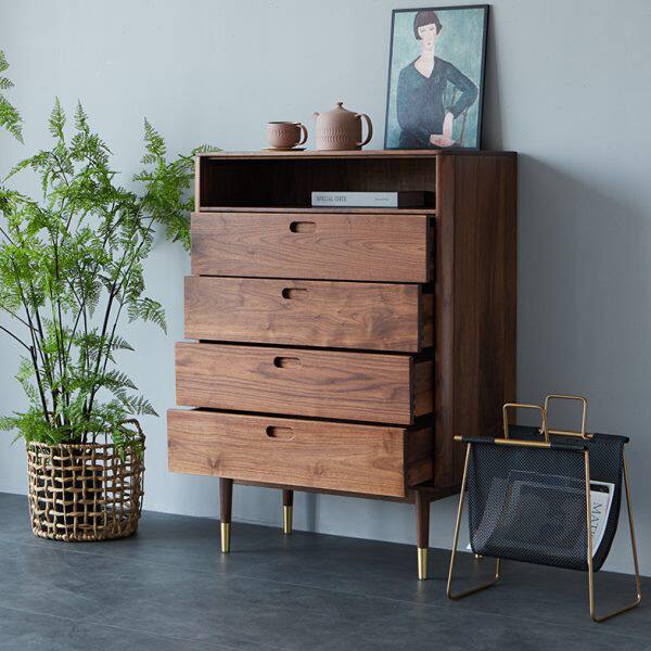 北欧黑胡桃木五斗柜客厅五斗橱玄关柜卧室收纳柜纯实木抽屉柜定制