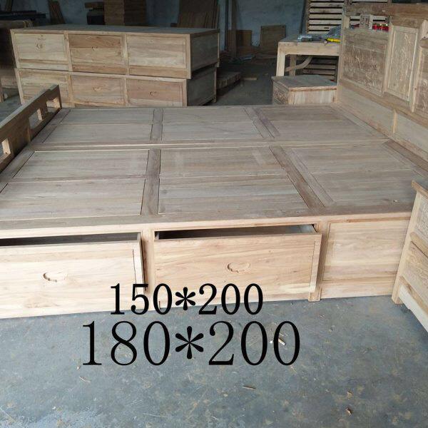 老榆木床纯实木床原木仿古床双人大床现代卧室家具婚床白茬白坯