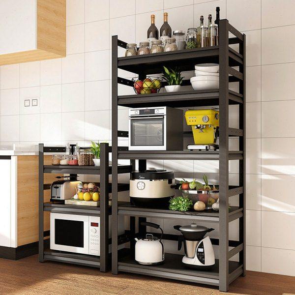 黑色带轮子厨房置物架烤箱微波炉落地多层收纳架客厅碳钢储物架子,厨房/烹饪用具,微波炉置物架,淘宝优惠券,粉丝福利购,淘宝优惠卷