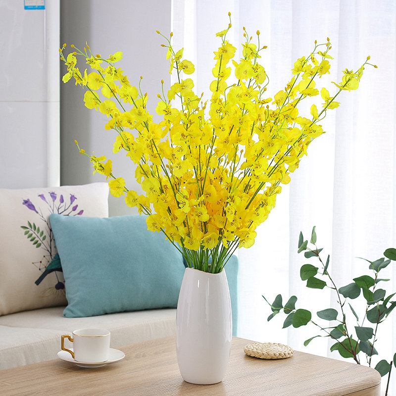 北欧黄色跳舞兰仿真花束绢花室内客厅餐桌装饰假花摆件插花艺摆设,家居饰品,仿真花/假花,淘宝优惠券,粉丝福利购,淘宝优惠卷