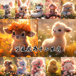 可爱花卉十二生肖钻石画满钻2023新款带框手工点贴砖水钻5d