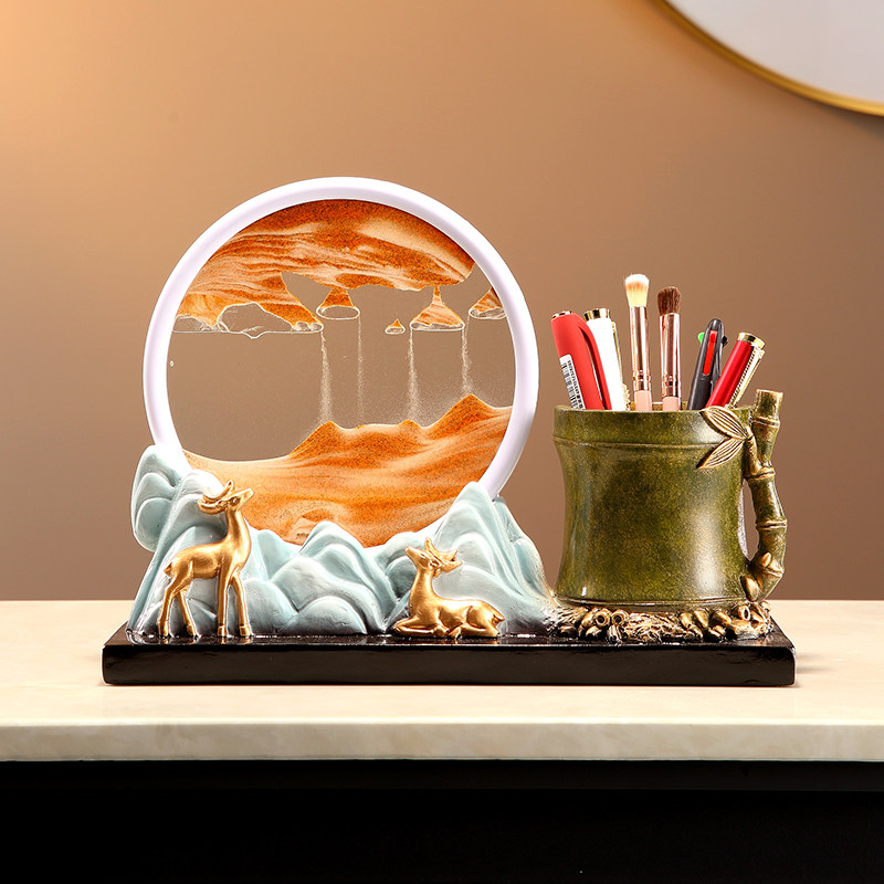 流沙画沙漏笔筒学生办公室书房文具收纳现代时尚摆件送礼装饰品,家居饰品,装饰摆件,淘宝优惠券,粉丝福利购,淘宝优惠卷