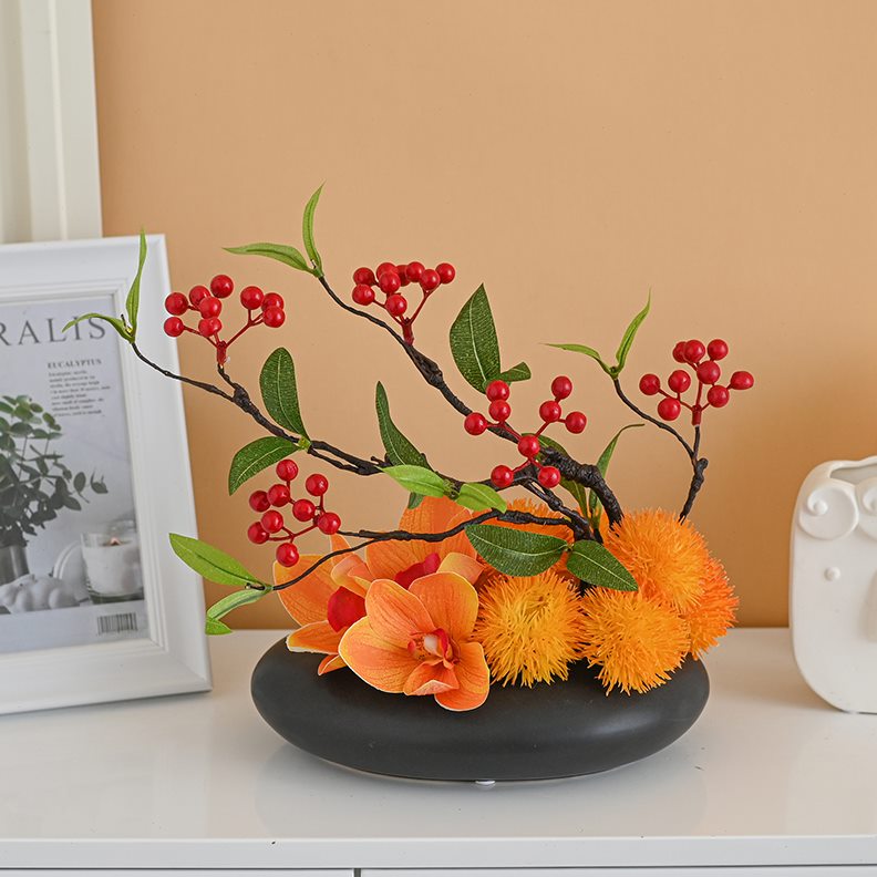 大圆餐桌花中间摆花轻奢花台花仿真花酒店饭店桌面装饰转盘花绢花