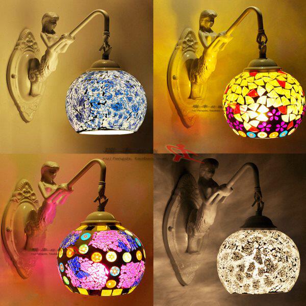 地中海白色美人鱼壁灯欧式田园过道镜前灯简约现代酒吧卧室床头灯