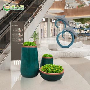 商业美陈玻璃钢组合花盆高档酒店别墅庭院艺术装饰花瓶美陈摆件