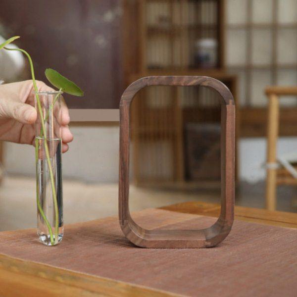 黑胡桃实木花器创意玻璃试管花桌面简约小摆件日式水培植物花插,家居饰品,户外/庭院摆件,淘宝优惠券,粉丝福利购,淘宝优惠卷