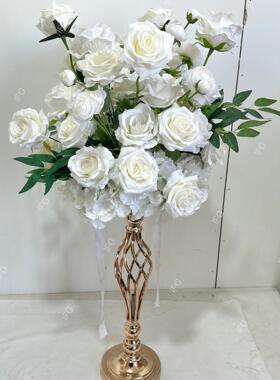 世爵上新跨境婚礼仿真花花球玫瑰35cm系带背景装饰桌花