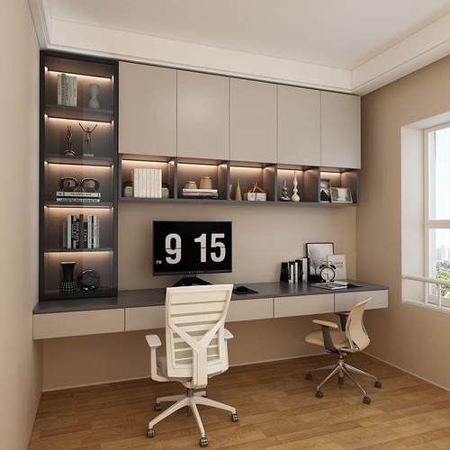 双人学习桌柜子书柜一体悬挂电脑桌悬浮书桌书房书桌家用卧室