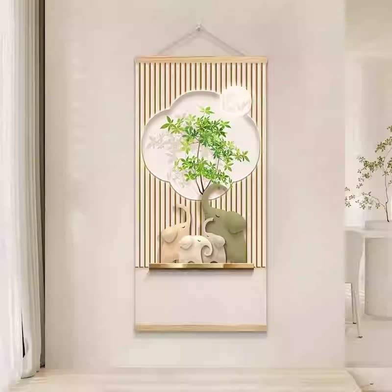 吉祥如意入户玄关装饰画轻奢现代走廊尽头挂画大象壁画卷轴挂布