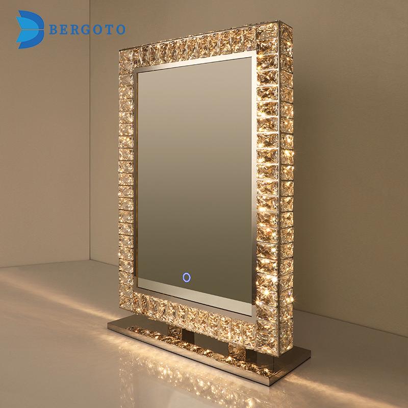 化妆镜网红水晶带灯氛围灯梳妆镜三色变光异形镜梳妆台镜发光镜