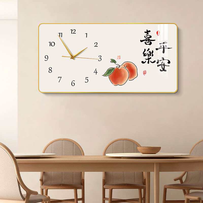 长方形钟表挂画客厅装饰画石英钟家用时尚简约餐厅圆角时钟挂墙画