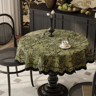 新中式圆形桌布防水防烫餐桌垫小茶几圆桌桌布法式复古风茶几桌布