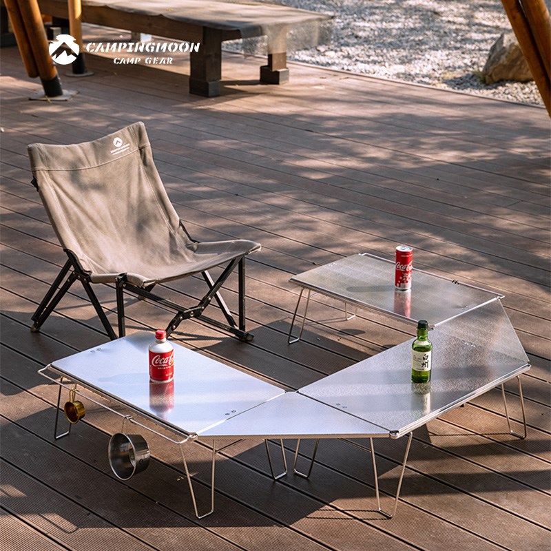 柯曼新款不锈钢网桌 自驾游折叠IGT户外轻量烧烤桌子多功能置物架