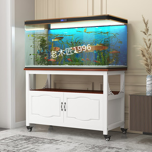 鱼缸柜子底柜客厅钢木承重龟缸桌可移动草缸架带滑轮鱼缸架子底座