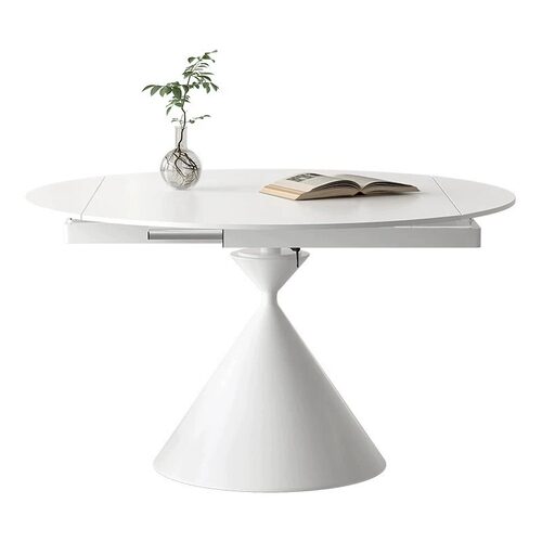 岩板餐桌可伸缩多功能奶油风纯白y圆桌2023新款摺叠方变圆两用桌