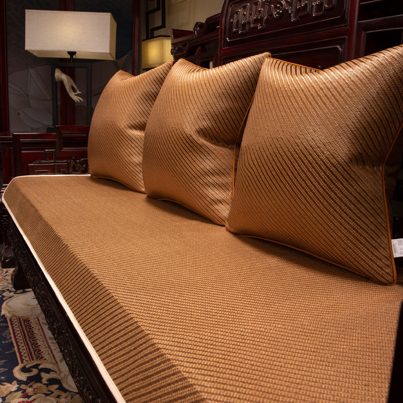 夏天冰丝沙发坐垫防滑新中式藤席凉垫红木套罩巾夏季垫子家用定做