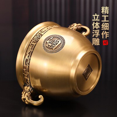 黄铜象鼻缸招财缸客厅聚宝盆铜缸摆件黄铜O米缸存钱罐铜盆百福缸