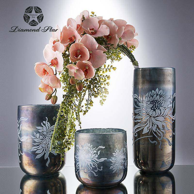 钻石星直筒珠光套色花瓶新中式菊花纹玻璃装饰花器摆件花瓶,清洗/食品/商业设备,风口/风叶/风机配件,淘宝优惠券,粉丝福利购,淘宝优惠卷