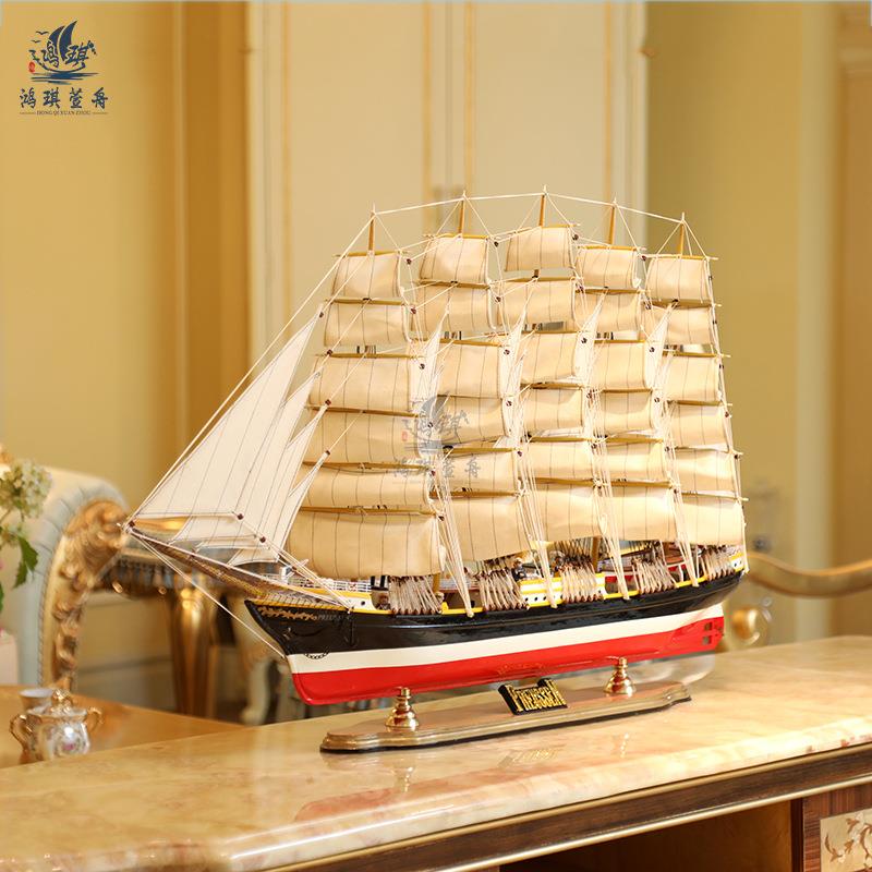 精致普鲁士号100cm帆船模型摆件家居装饰实木工艺船一帆风顺