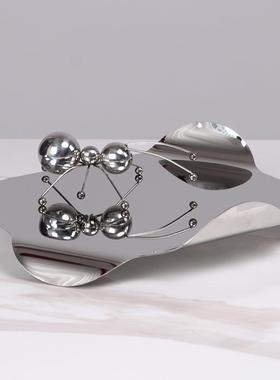 北欧简约不锈钢水果盘摆件家居软装饰品样板房间客厅异型收纳托盘