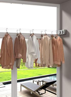 浩思收紧防下垂款晾衣架日式晾晒钢丝隐形壁挂晾衣绳阳台晾衣双绳