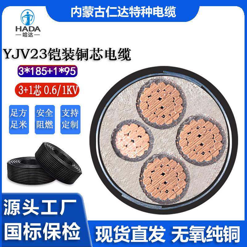 仁达工厂国标YJV23铠装铜芯3*185+1*95低压阻燃