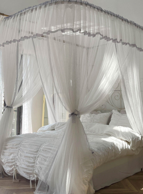 白色u型轨道f导轨蚊帐1.8m床公主风宫廷双人支架1.5米纹账2拉绳