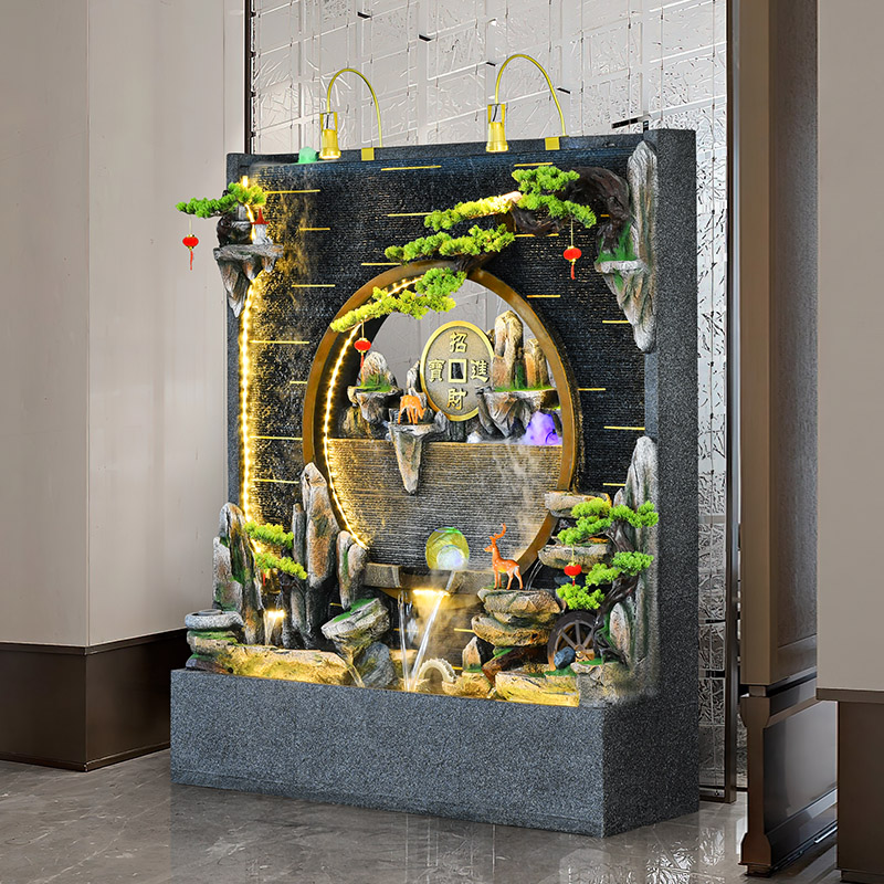 大型落地流水屏风假山流水幕墙客厅办公室水景摆件装饰开业乔迁礼