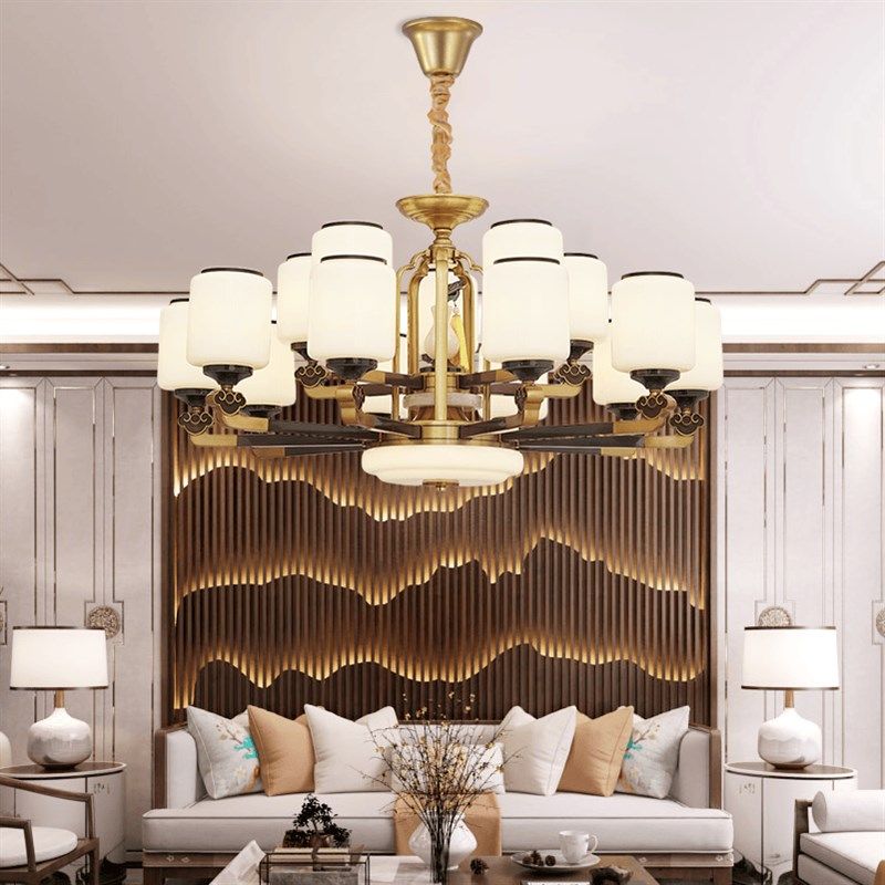 新中式吊灯锌合金客厅灯现代简约中国风别墅复式楼挑高大厅大吊灯,家装灯饰光源,客厅吊灯,淘宝优惠券,粉丝福利购,淘宝优惠卷