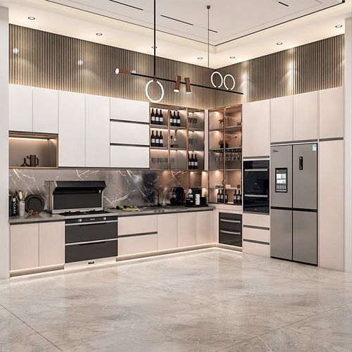 金牌厨柜定制整体橱柜厨房灶台一体柜石英石台面家用装修开放式