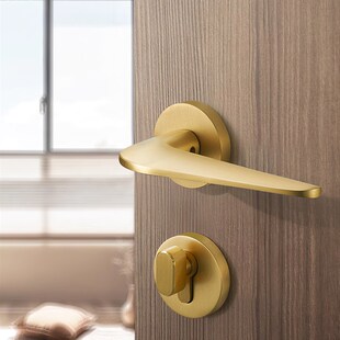 轻奢现代金色静音黄铜门锁 实木分体门锁具锁磁吸静音室内房门锁