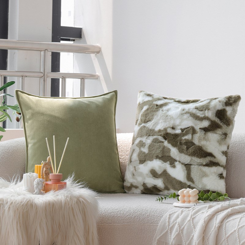 夏季新款绿色雪尼尔提花靠枕抱枕沙发靠垫法式样W板间装饰靠垫