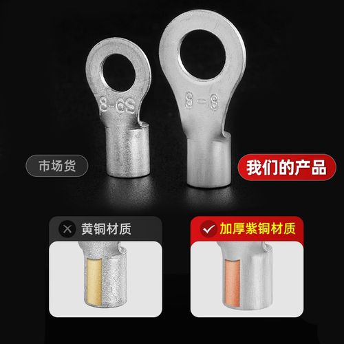 国标紫铜圆形冷压端子RNBs1.25-3/4焊口裸端子O型接线端子OT铜鼻