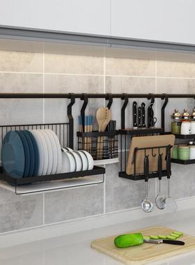 不锈钢厨房置物架壁挂免打孔调味品料收纳架碗架沥水用品厨具挂架