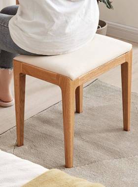 直销实木化妆凳现代简约橡木方凳北欧创意布艺梳妆台凳子家用