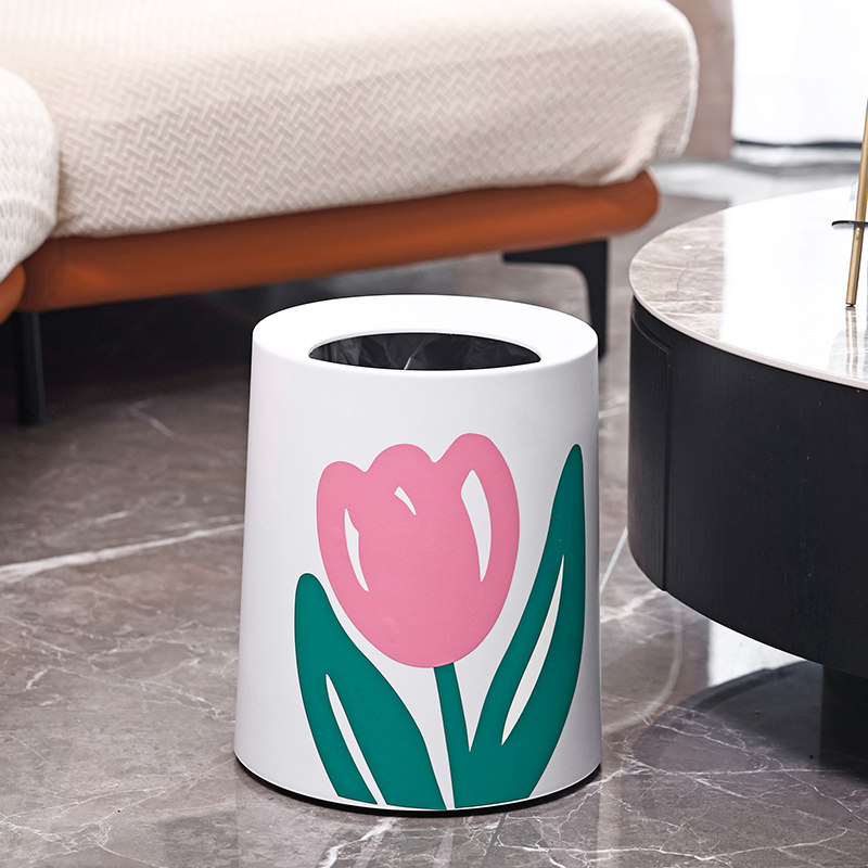 郁金香垃圾桶家用风高颜值客厅卧室可爱房间轻奢创意纸篓收纳