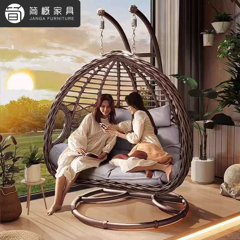 户外阳台秋千吊椅别墅花园摇篮阳台懒人藤椅秋千家具网红鸟巢吊篮
