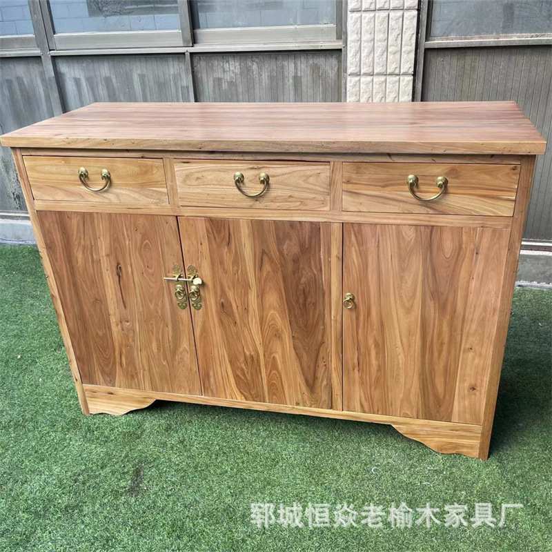 老榆木边柜整装榆木家具双门置物柜新中式储物收纳柜玄关靠墙柜
