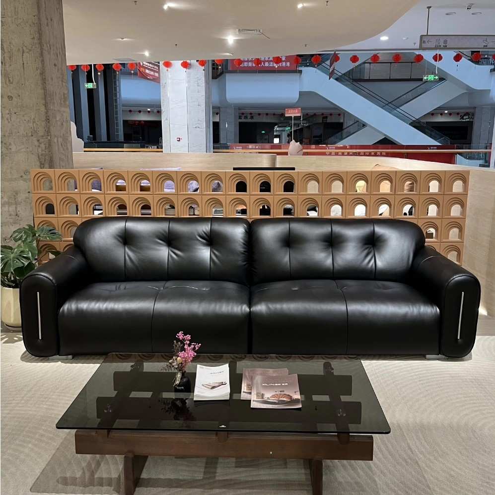 实体店家具中古风简约客厅大双人位真皮沙发轻奢家用小户型沙发