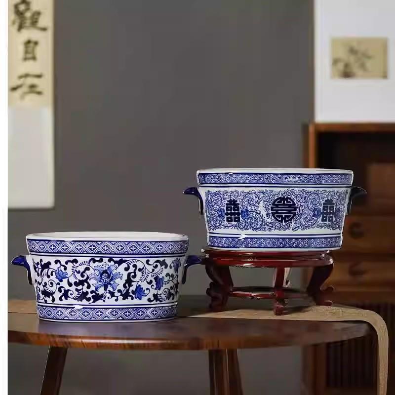 青花瓷陶瓷花瓶家居玄关钥匙收纳雨伞桶水培富贵竹水仙花花盆