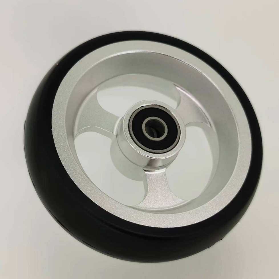 轮椅配件前轮带轴承4寸5寸万向轮PU实心轮铝合金材质