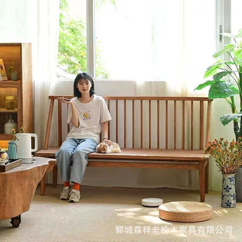 中式靠背椅老榆木排椅门板长条凳田园实木长方形餐椅复古沙发椅
